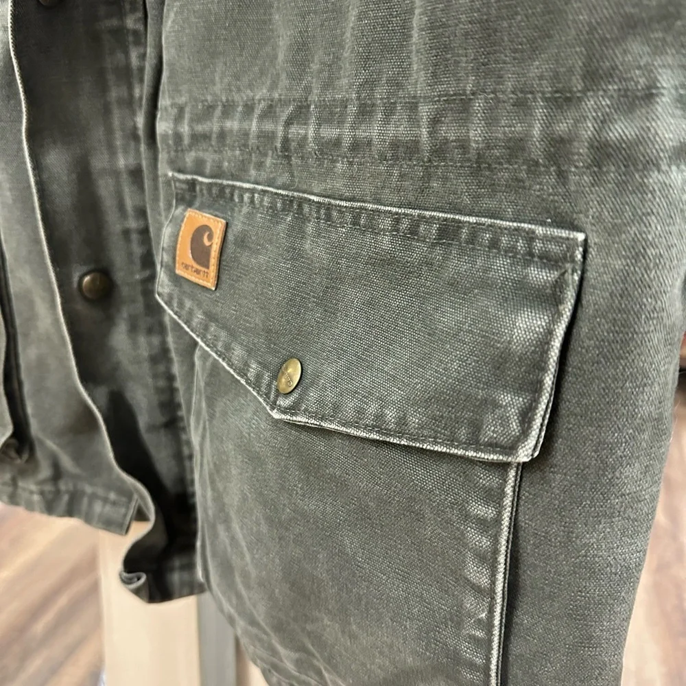Vintage Carhartt green C52 MOS jacket blanket lined corduroy collar barn jacket - Picture 11 of 14